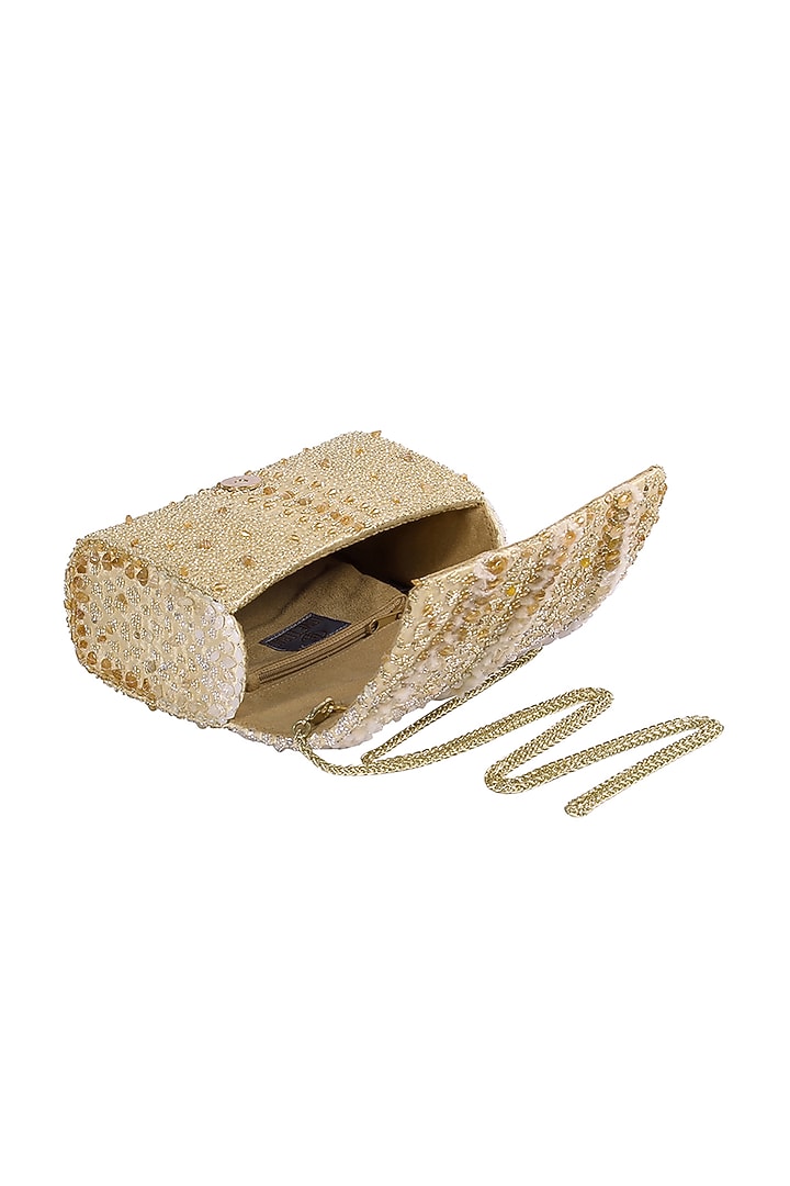 Gold & Silver Hued Hand Embroidered Clutch by Lovetobag at Pernia's Pop Up Shop