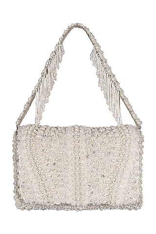 Ivory Hand Embroidered Clutch by Lovetobag