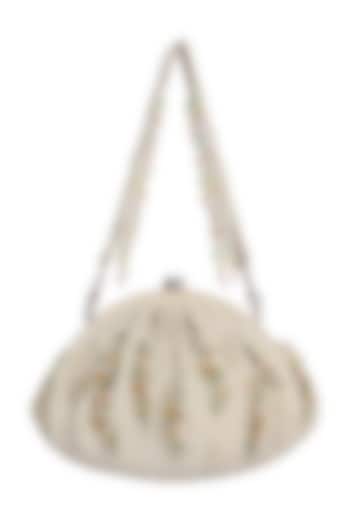 Ivory Satin Crystal Embellished Pouch by Lovetobag