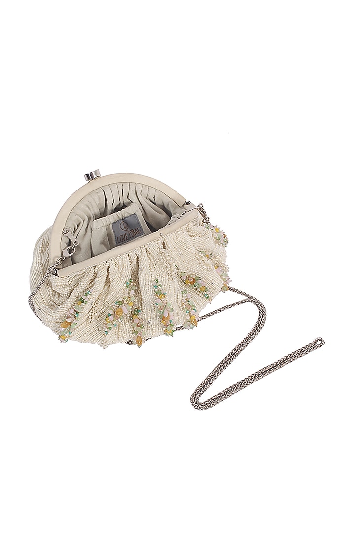 Ivory Satin Crystal Embellished Pouch by Lovetobag at Pernia's Pop Up Shop