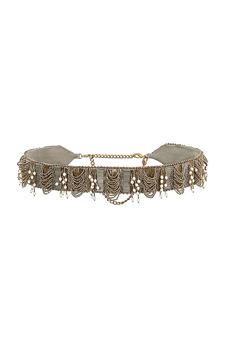 Antique Gold Hand Embroidered Waist Belt by Lovetobag at Pernia's Pop Up Shop