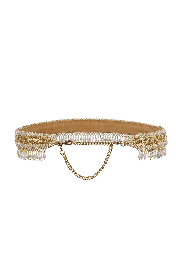 Gold Satin Hand Embroidered Waist Belt by Lovetobag at Pernia's Pop Up Shop