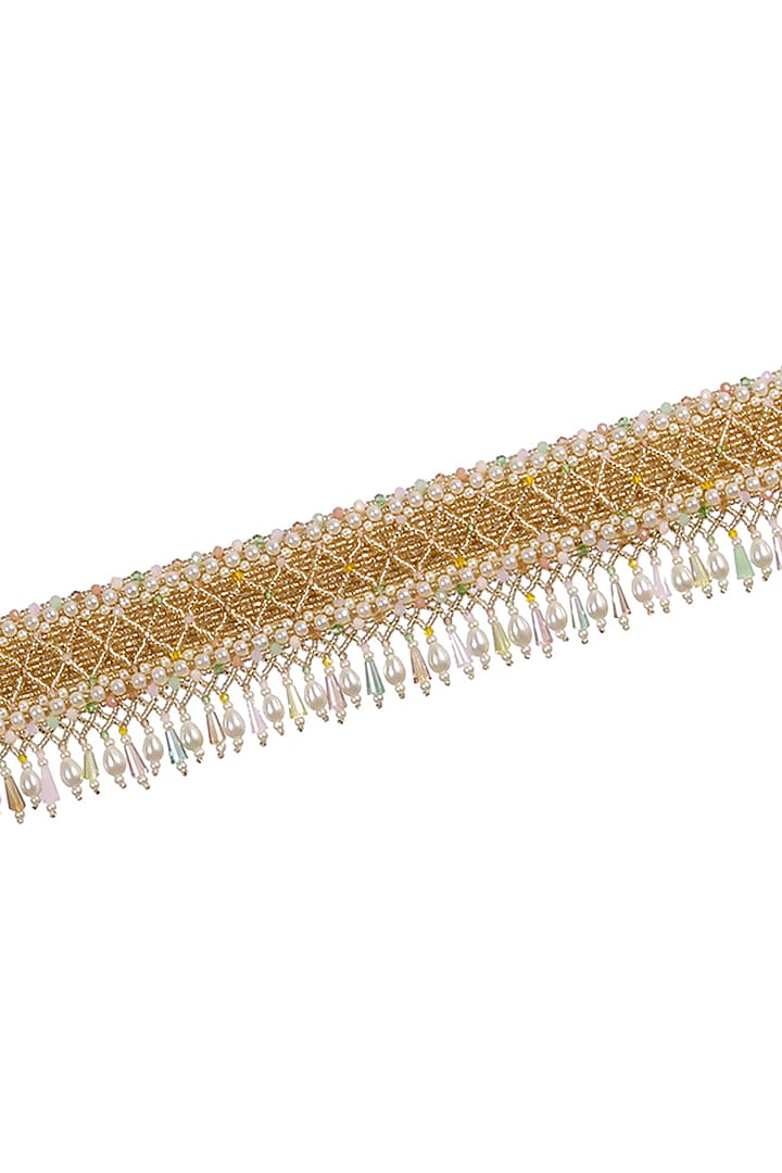 Gold Satin Hand Embroidered Waist Belt by Lovetobag at Pernia's Pop Up Shop