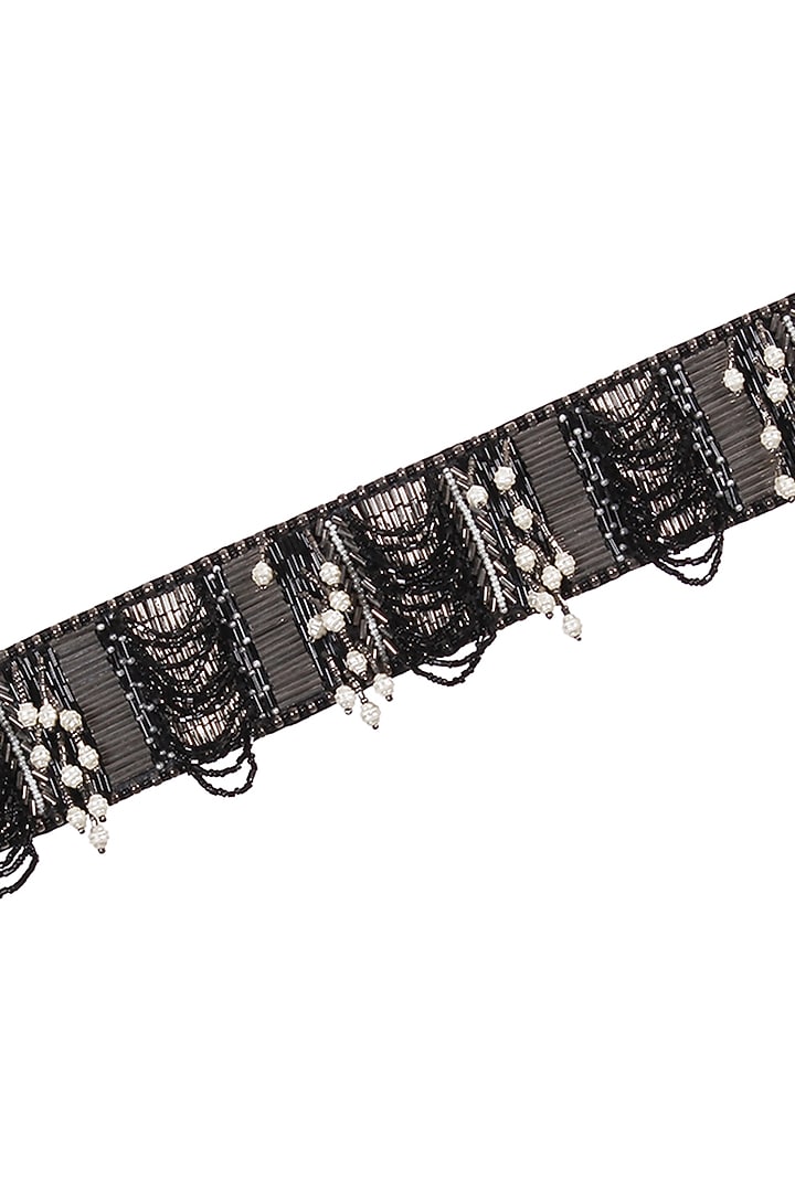 Black Satin Hand Embroidered Waist Belt by Lovetobag at Pernia's Pop Up Shop