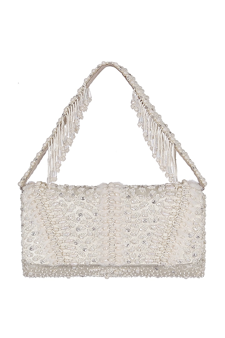 Ivory Embellished Flapover Clutch by Lovetobag at Pernia's Pop Up Shop