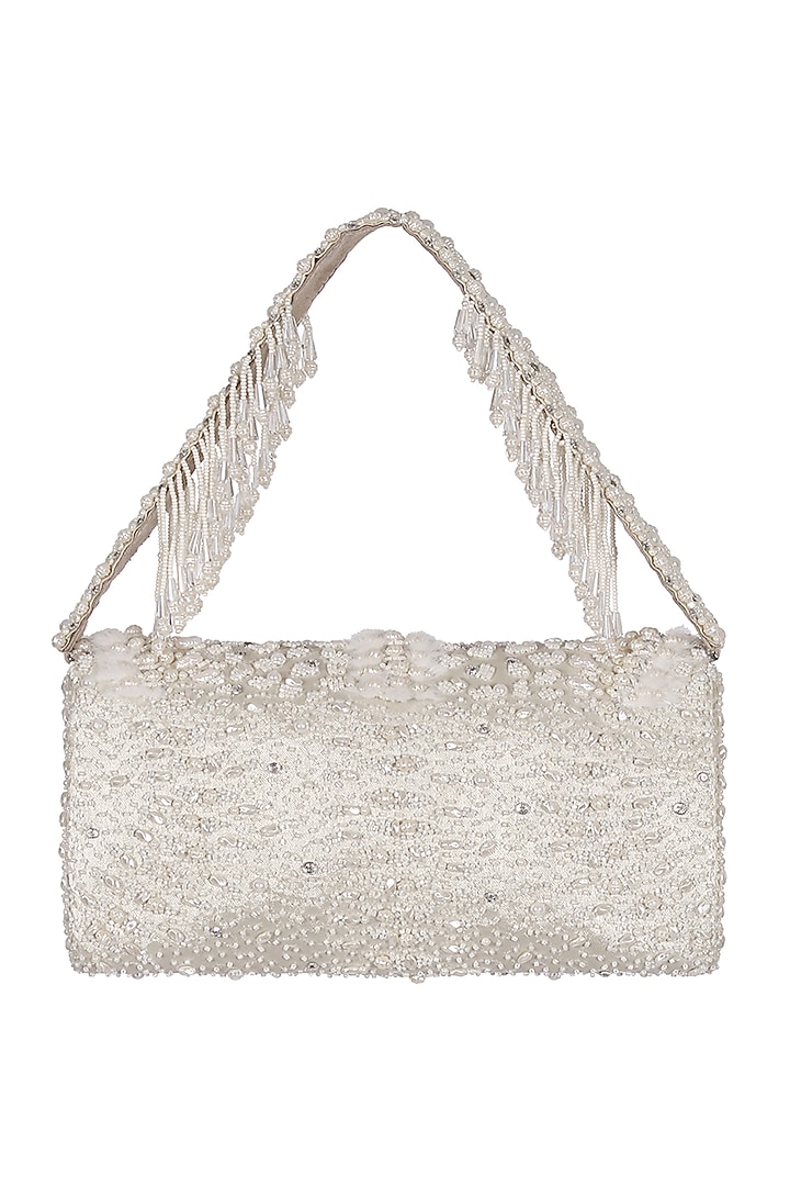 Ivory Embellished Flapover Clutch by Lovetobag at Pernia's Pop Up Shop