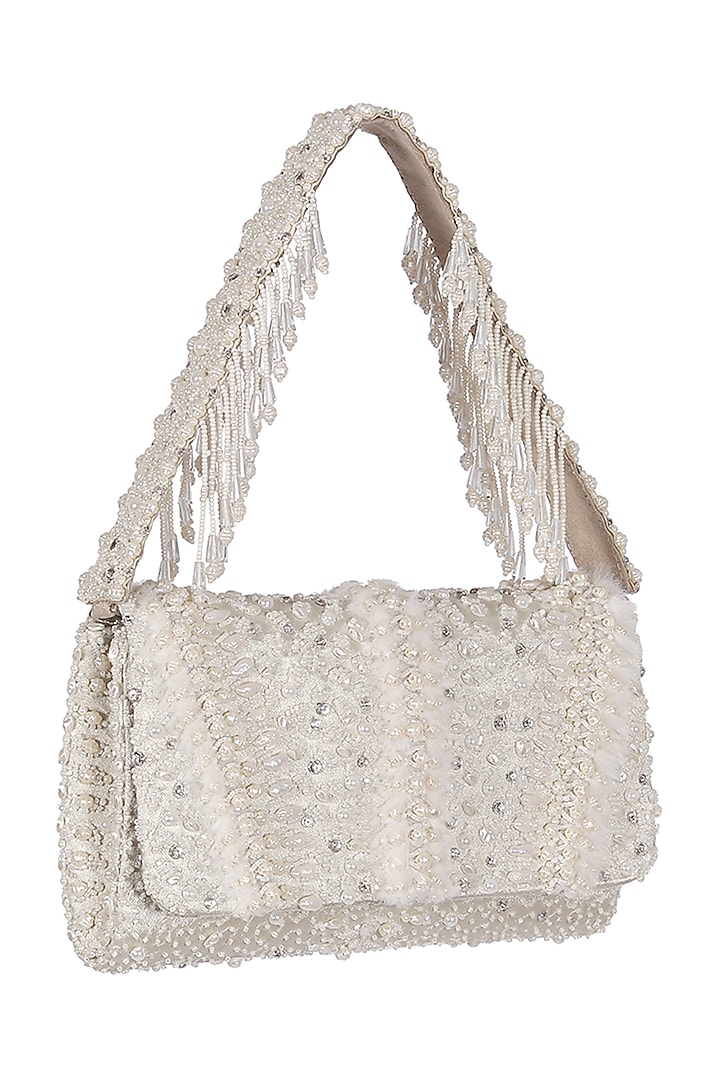 Ivory Embellished Flapover Clutch by Lovetobag at Pernia's Pop Up Shop
