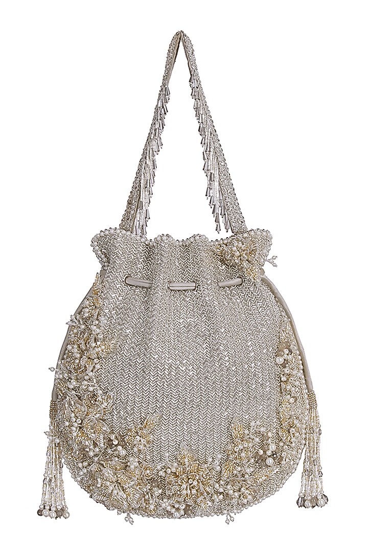 Silver Crystal Embellished Potli by Lovetobag at Pernia's Pop Up Shop