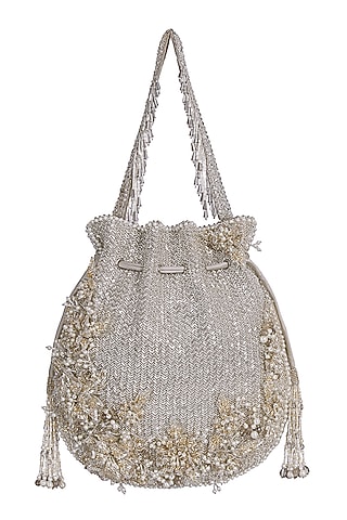 Silver Crystal Embellished Potli by Lovetobag