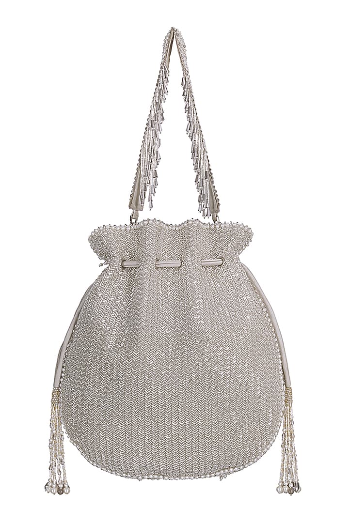 Silver Crystal Embellished Potli by Lovetobag at Pernia's Pop Up Shop