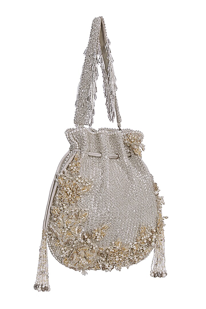 Silver Crystal Embellished Potli by Lovetobag at Pernia's Pop Up Shop