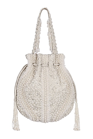 Ivory Hand Embroidered Potli by Lovetobag
