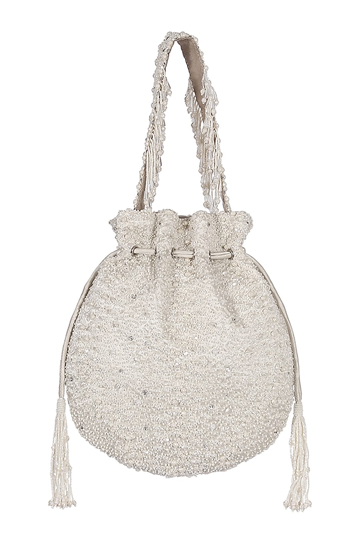 Ivory Hand Embroidered Potli by Lovetobag at Pernia's Pop Up Shop