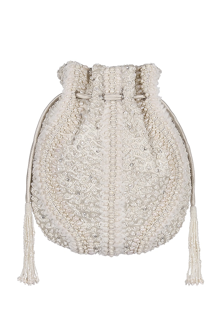 Ivory Hand Embroidered Potli by Lovetobag at Pernia's Pop Up Shop