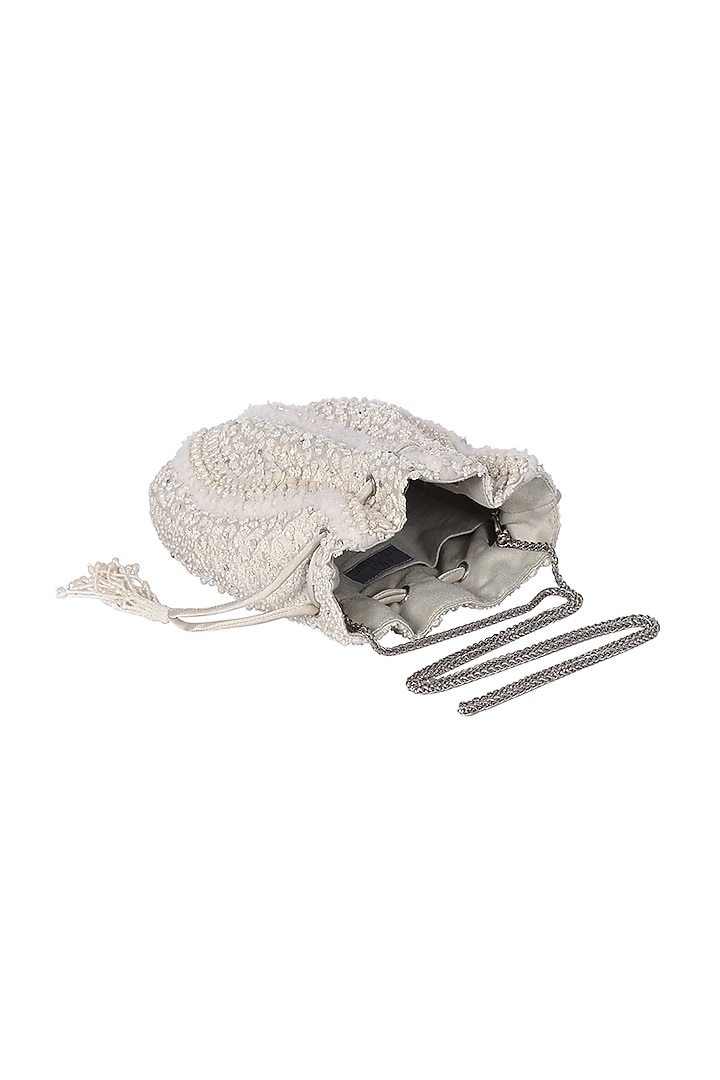 Ivory Hand Embroidered Potli by Lovetobag at Pernia's Pop Up Shop