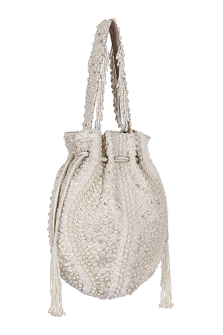Ivory Hand Embroidered Potli by Lovetobag at Pernia's Pop Up Shop