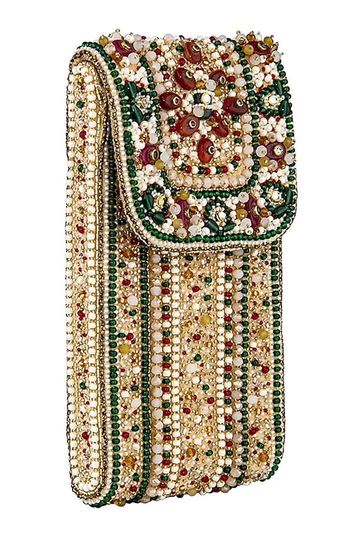 Ruby & Emerald Embellished Mobile Pouch by Lovetobag at Pernia's Pop Up Shop