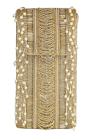 Gold Embellished Fringed Mobile Pouch by Lovetobag
