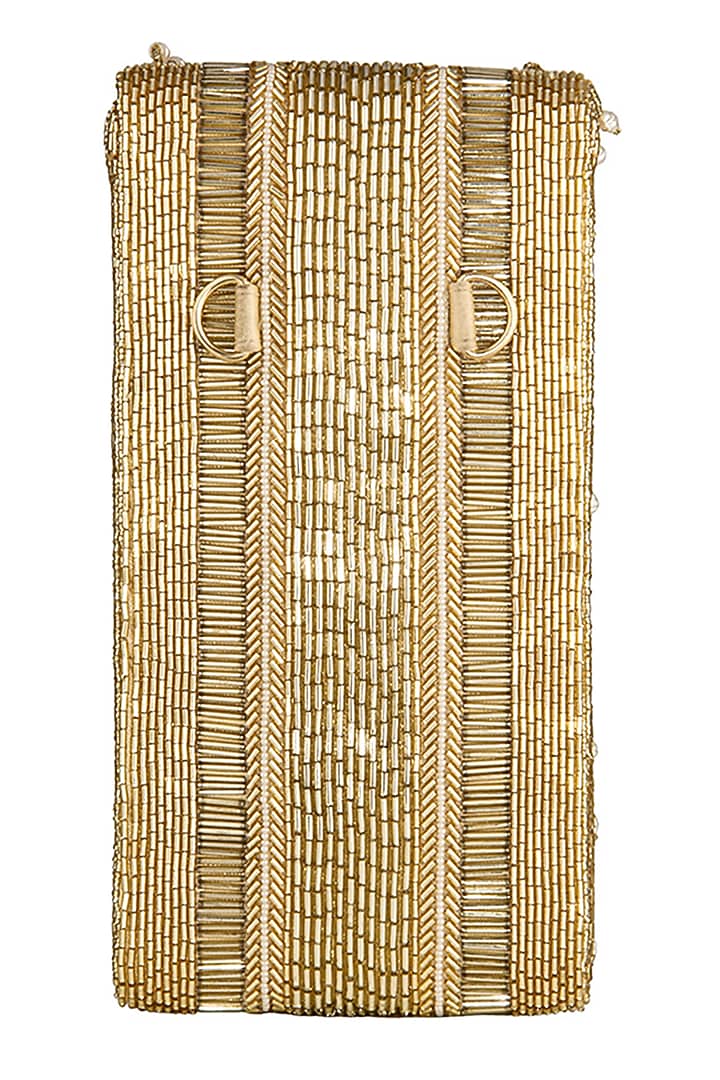 Gold Embellished Fringed Mobile Pouch by Lovetobag at Pernia's Pop Up Shop