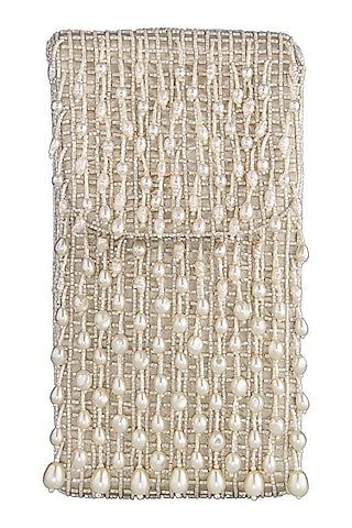 Ivory Embellished Mobile Pouch by Lovetobag