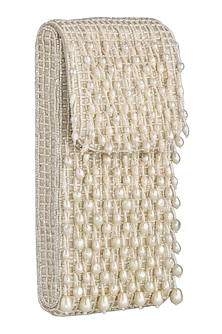Ivory Embellished Mobile Pouch by Lovetobag at Pernia's Pop Up Shop