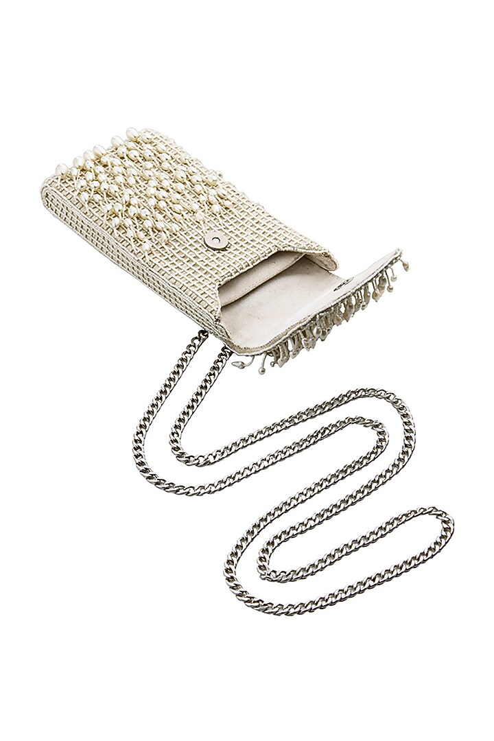 Ivory Embellished Mobile Pouch by Lovetobag at Pernia's Pop Up Shop