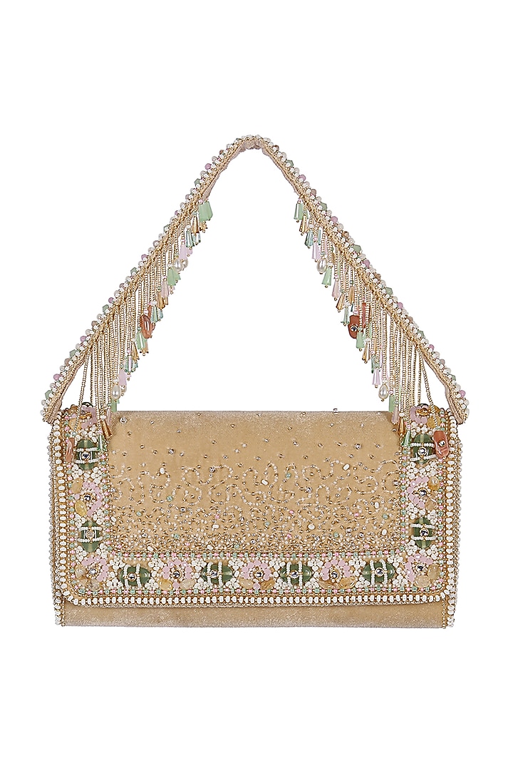 Beige Embellished Wallet by Lovetobag at Pernia's Pop Up Shop