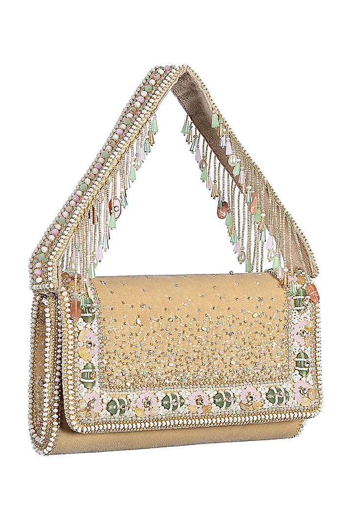 Beige Embellished Wallet by Lovetobag at Pernia's Pop Up Shop