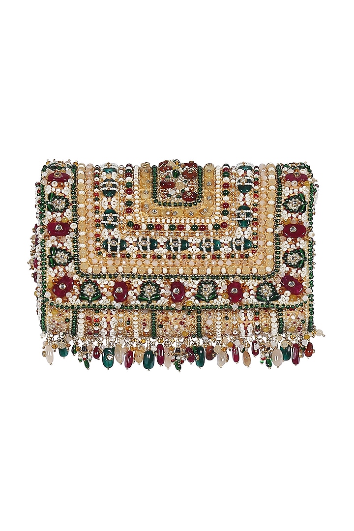 Ruby & Emerald Embellished Flap-Over Clutch by Lovetobag