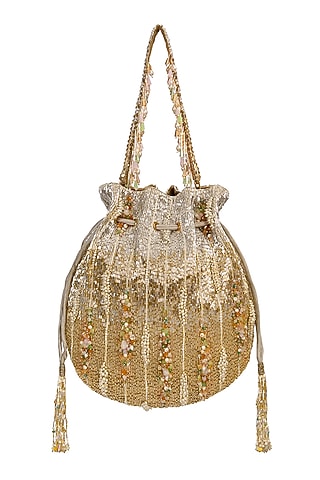 Gold & Silver Hued Embellished Potli by Lovetobag