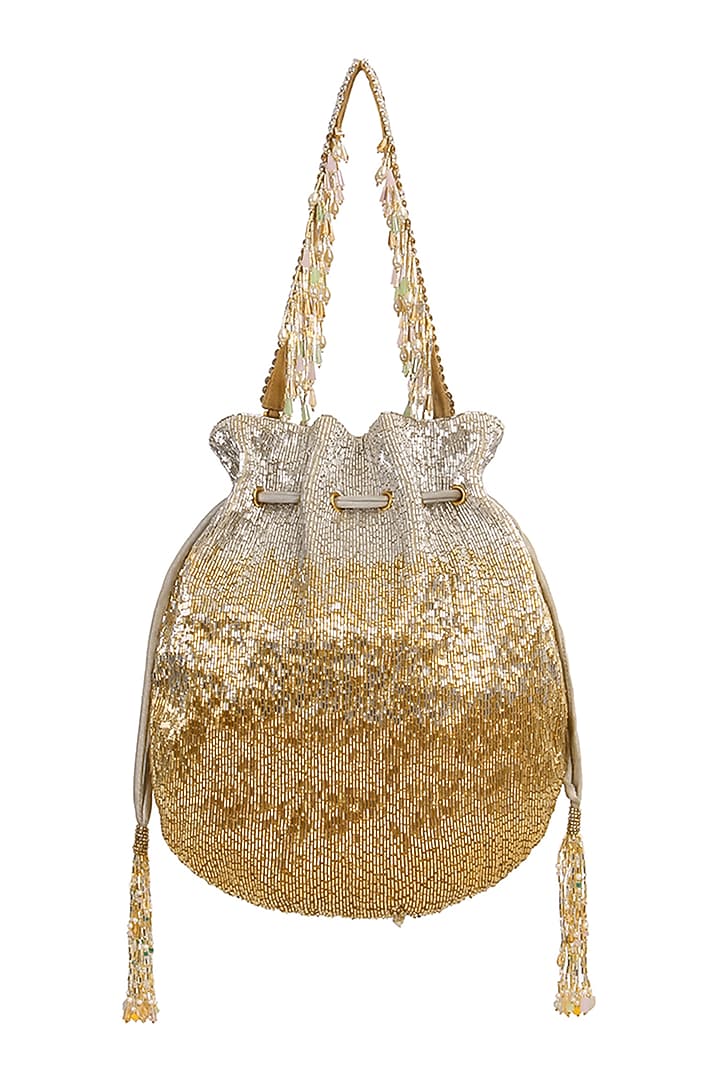 Gold & Silver Hued Embellished Potli by Lovetobag at Pernia's Pop Up Shop