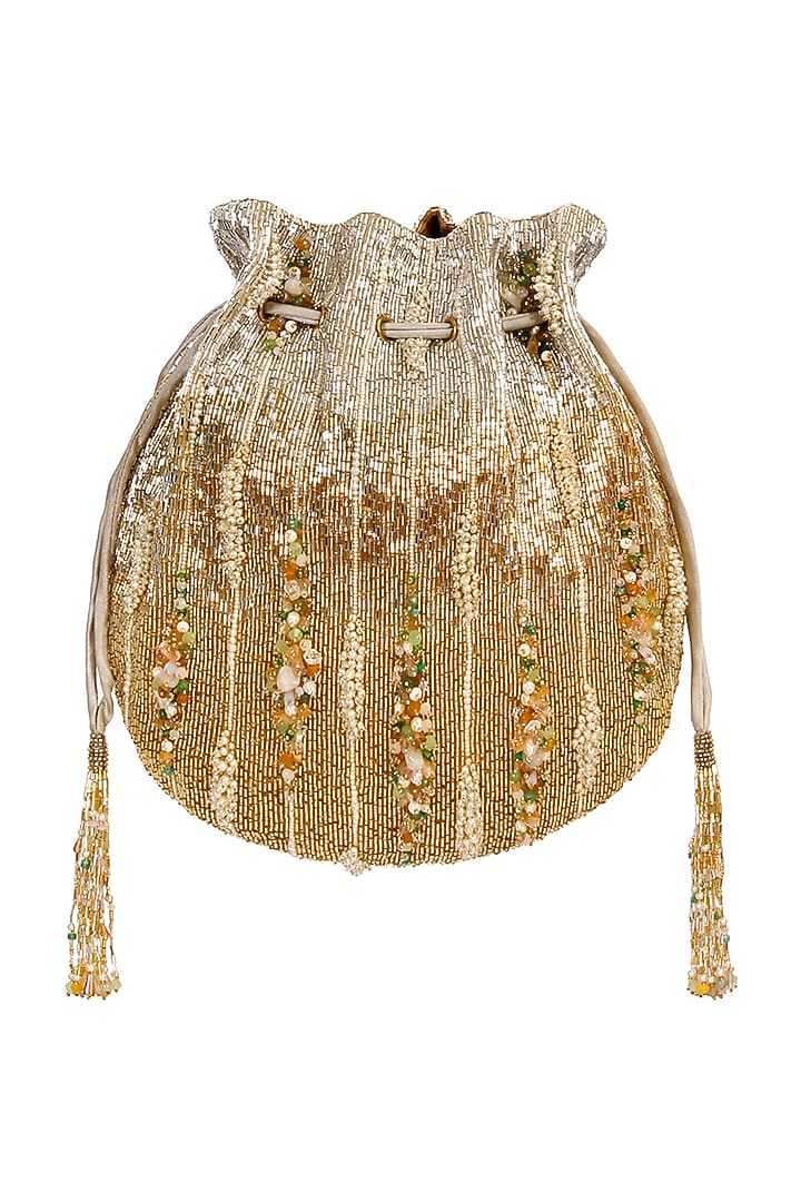 Gold & Silver Hued Embellished Potli by Lovetobag at Pernia's Pop Up Shop