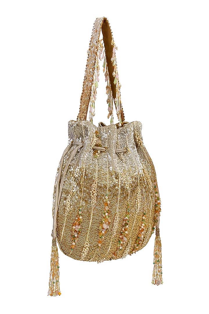Gold & Silver Hued Embellished Potli by Lovetobag at Pernia's Pop Up Shop
