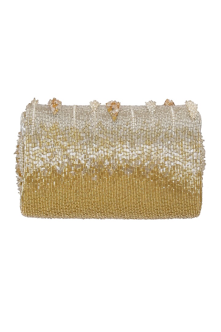 Ivory & Gold Embellished Flap-Over Clutch by Lovetobag at Pernia's Pop Up Shop