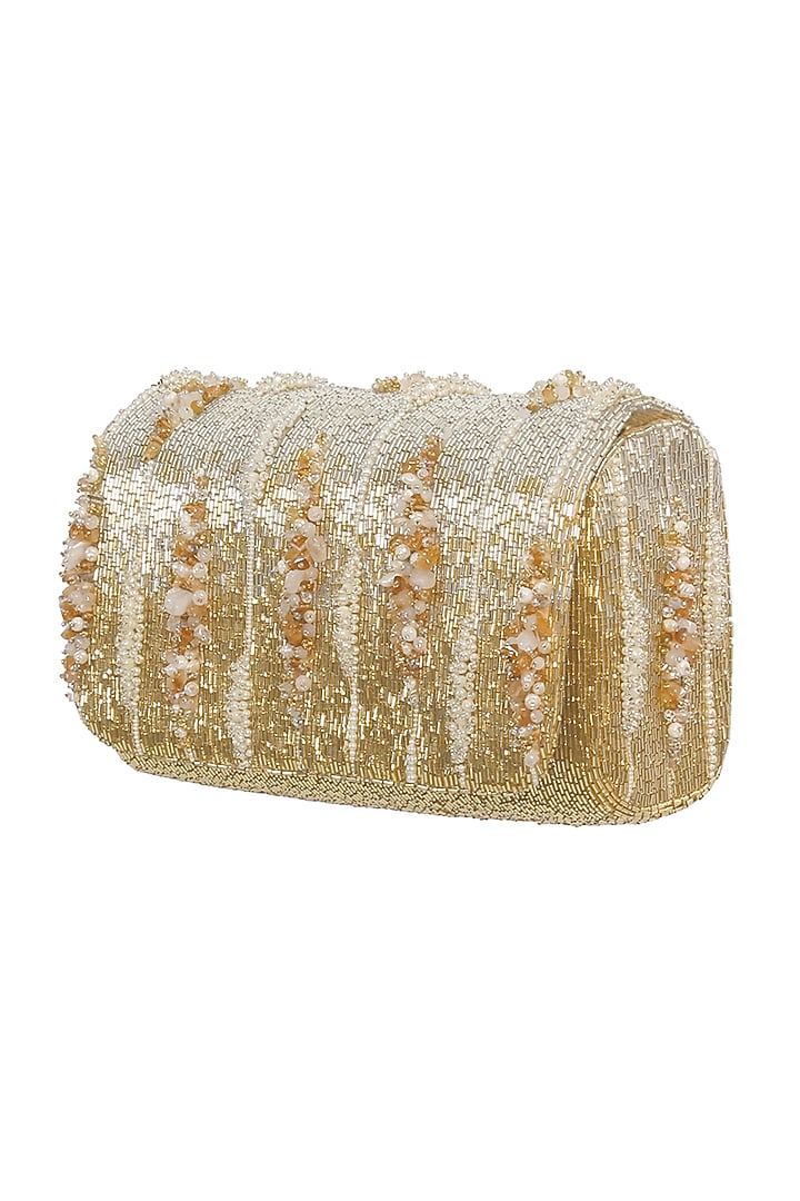 Ivory & Gold Embellished Flap-Over Clutch by Lovetobag at Pernia's Pop Up Shop