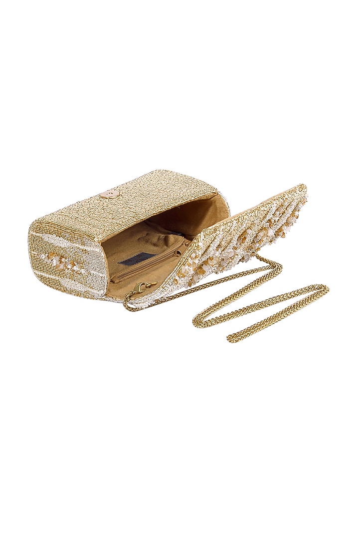 Ivory & Gold Embellished Flap-Over Clutch by Lovetobag at Pernia's Pop Up Shop