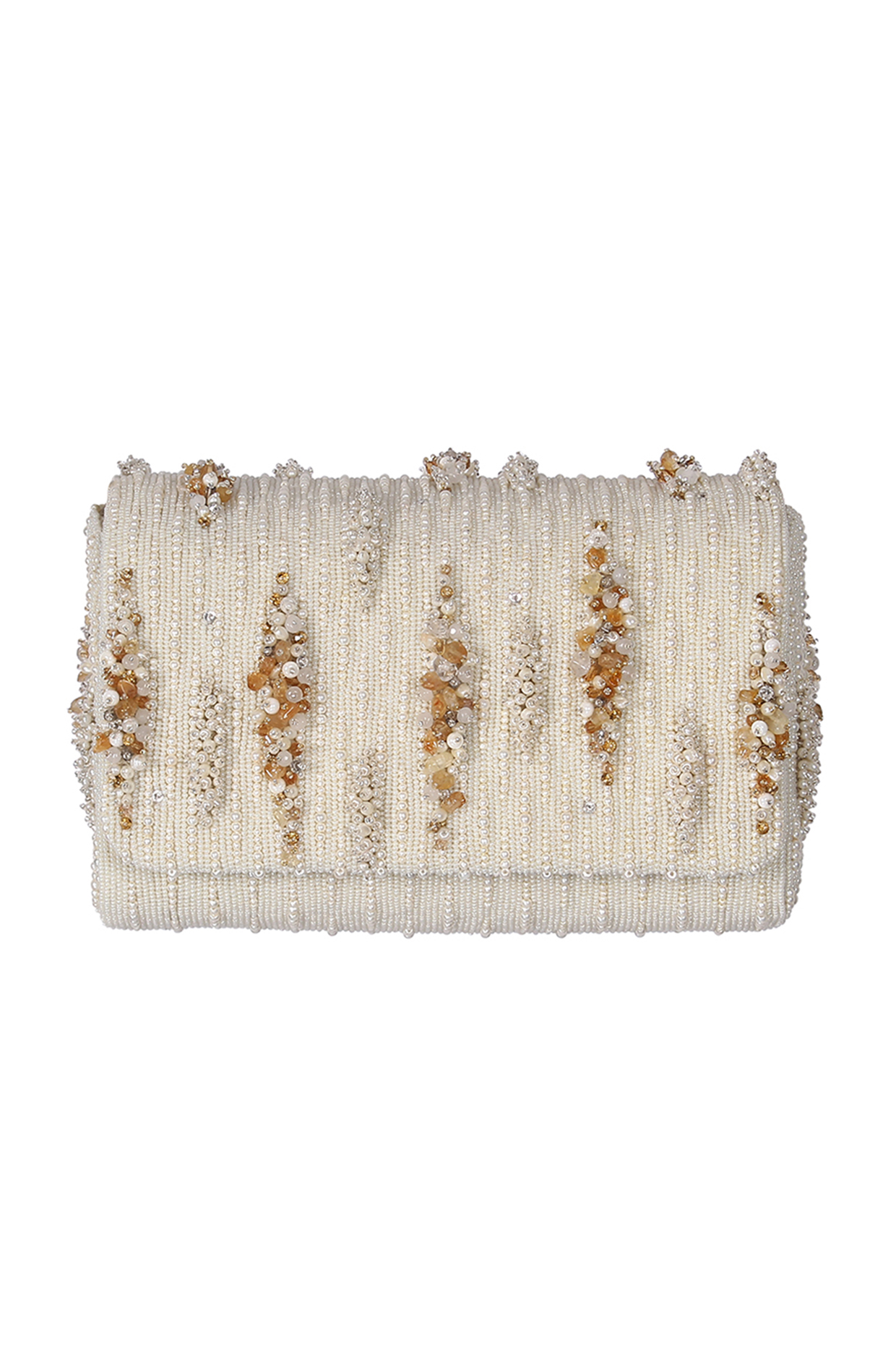Ivory Embellished Flap-Over Clutch by Lovetobag at Pernia's Pop Up Shop
