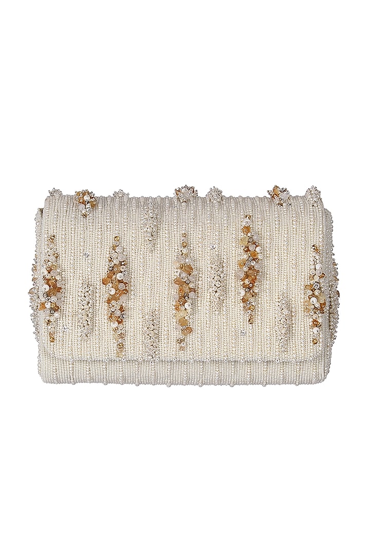 Ivory Embellished Flap-Over Clutch by Lovetobag at Pernia's Pop Up Shop