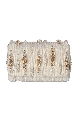 Ivory Embellished Flap-Over Clutch by Lovetobag