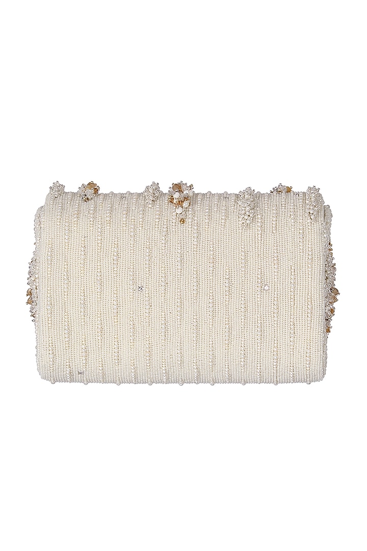 Ivory Embellished Flap-Over Clutch by Lovetobag at Pernia's Pop Up Shop