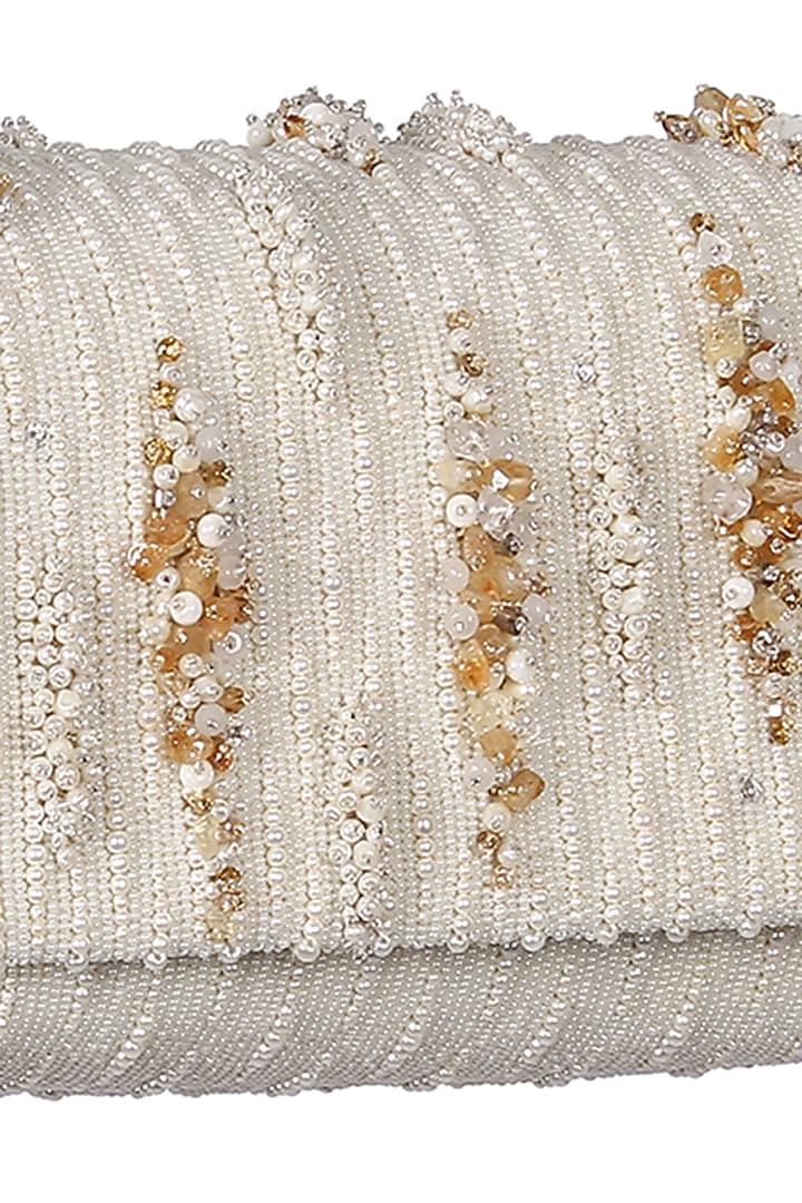 Ivory Embellished Flap-Over Clutch by Lovetobag at Pernia's Pop Up Shop