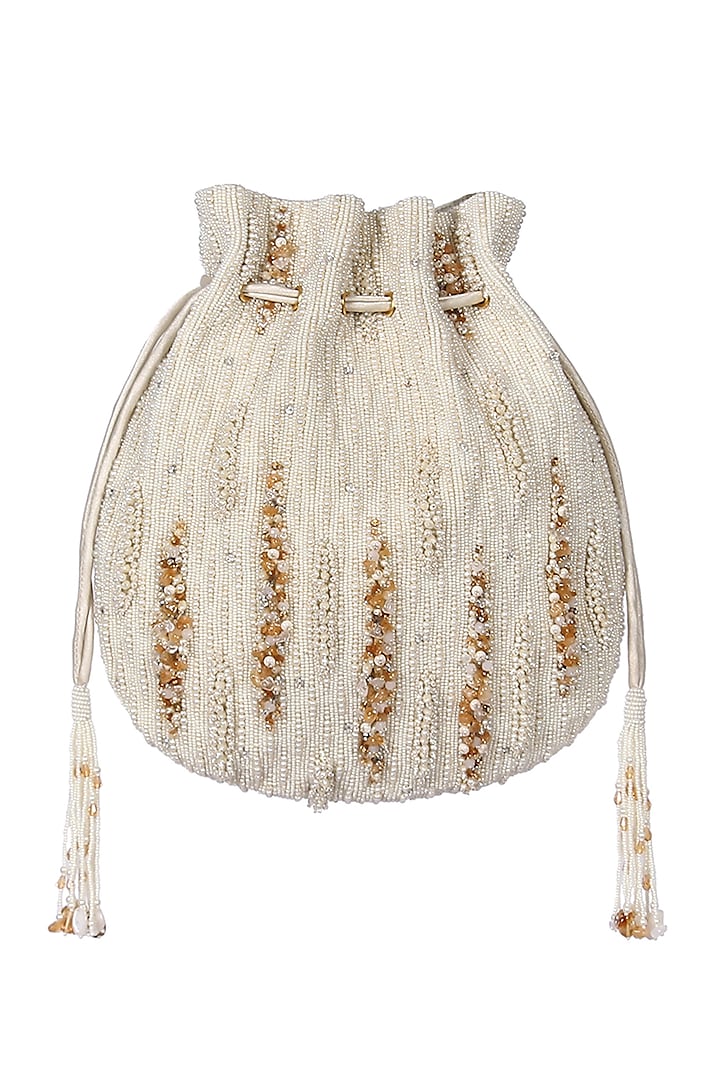 Ivory & Gold Embellished Potli by Lovetobag at Pernia's Pop Up Shop