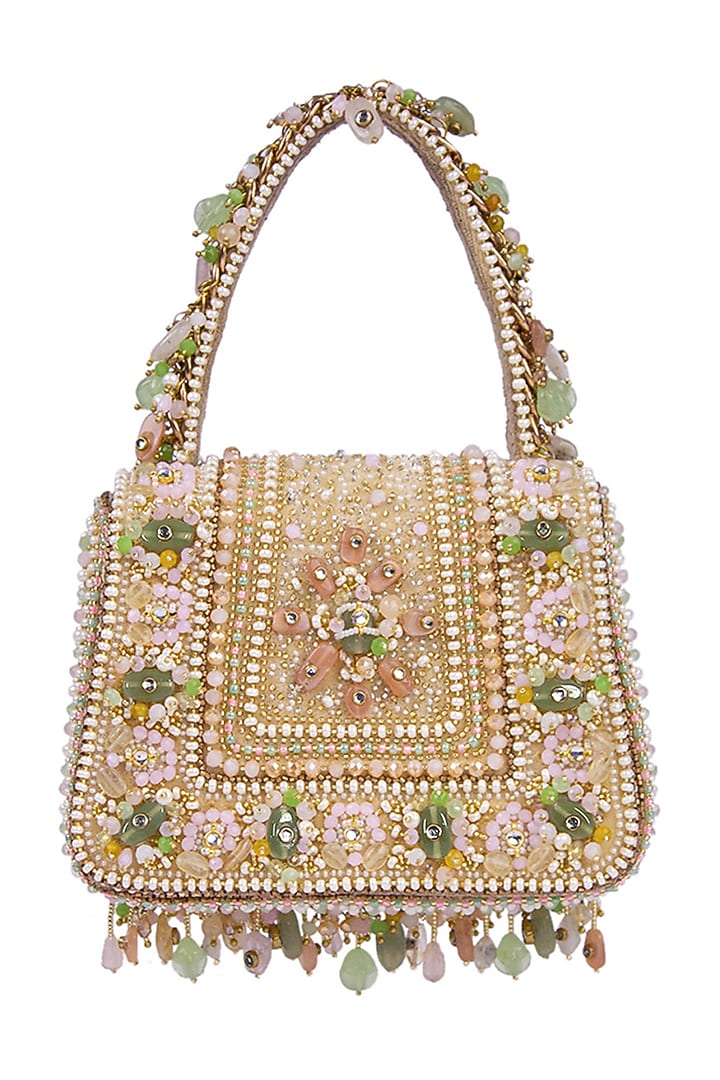 Multi-Colored Velvet Embellished Mini Trapezium Bag by Lovetobag at Pernia's Pop Up Shop
