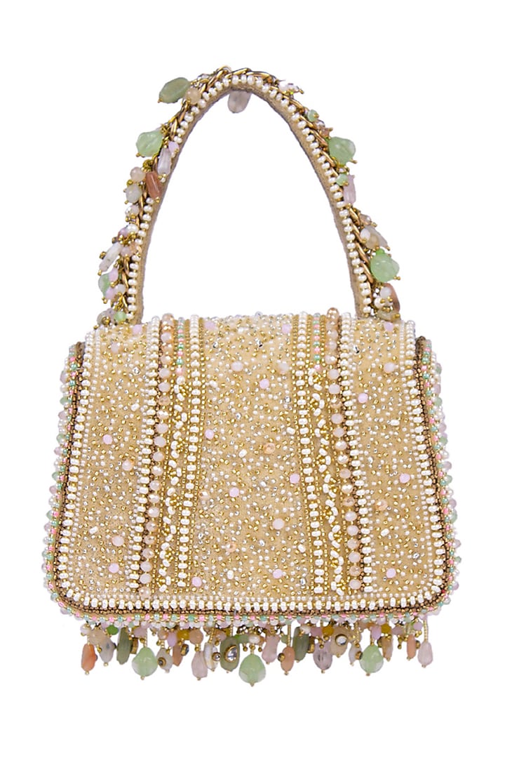 Multi-Colored Velvet Embellished Mini Trapezium Bag by Lovetobag at Pernia's Pop Up Shop