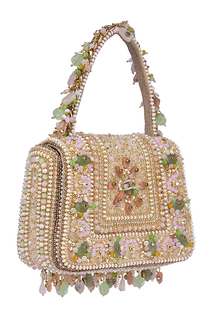 Multi-Colored Velvet Embellished Mini Trapezium Bag by Lovetobag at Pernia's Pop Up Shop