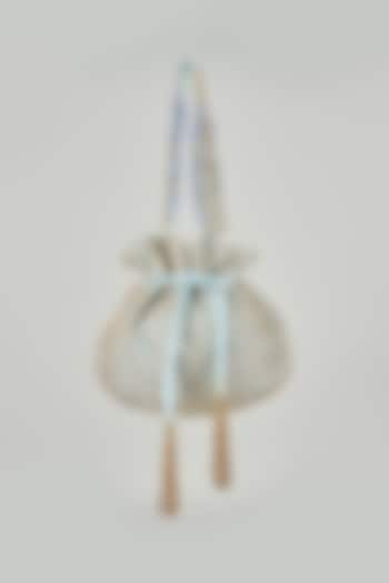 Aventurine Blue Satin Hand Embroidered Potli by Lovetobag at Pernia's Pop Up Shop