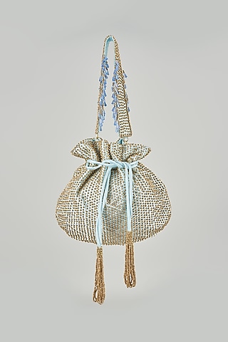 Aventurine Blue Satin Hand Embroidered Potli by Lovetobag