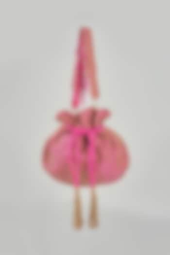 Topaz Pink Satin Hand Embroidered Potli by Lovetobag at Pernia's Pop Up Shop