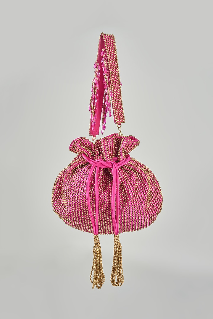 Topaz Pink Satin Hand Embroidered Potli by Lovetobag at Pernia's Pop Up Shop