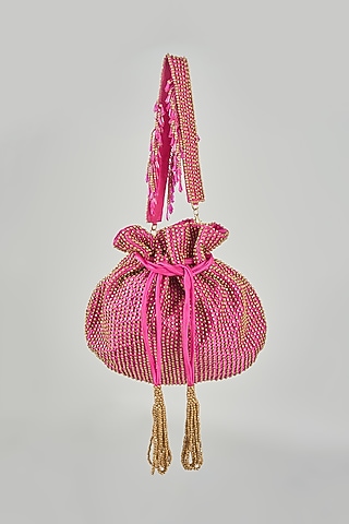 Topaz Pink Satin Hand Embroidered Potli by Lovetobag